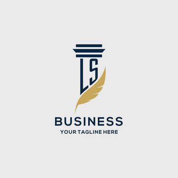 LS monogram initial logo with pillar and feather design