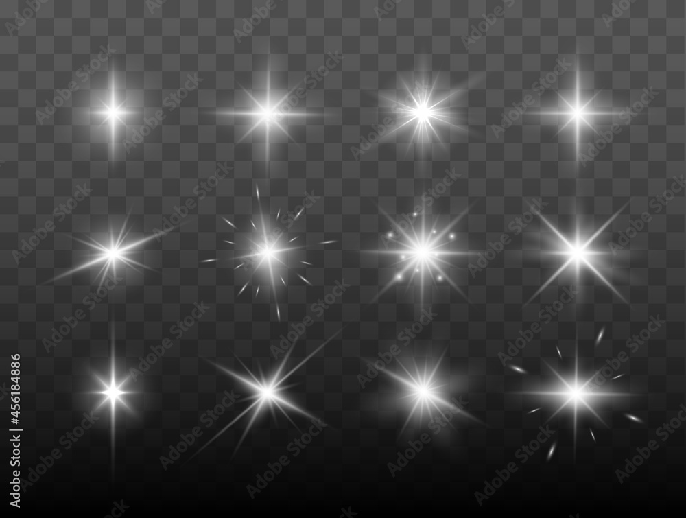 Aufkleber set of shining sparkles and lens flares. glowing lights isolated on transparent background. vector i