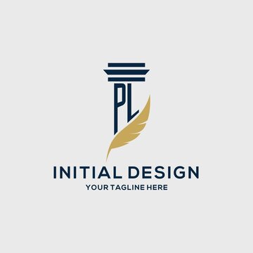 PL monogram initial logo with pillar and feather design