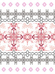 Illustration needle embroidery oriental rug with traditional folk geometric ornament and floral motifs Carpet wall border frame pattern