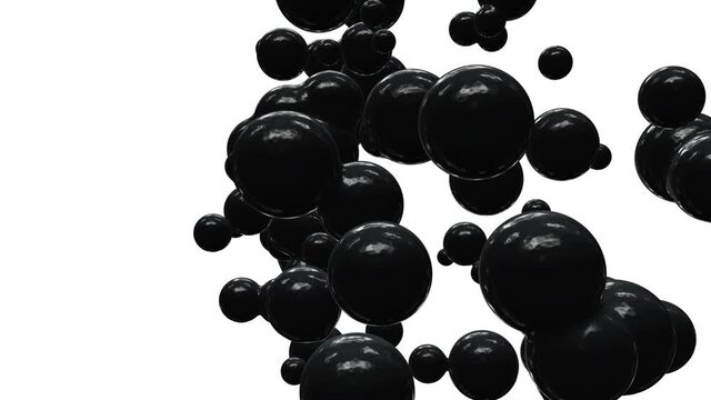 Seamless looping abstract 3D animation of the moving and morphing black oil molecules rendered in UHD with alpha matte