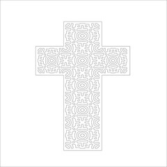 cross with black and white patterns on a white background. 
Repeating geometric pattern from striped elements. 