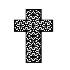 cross with black and white patterns on a white background. 