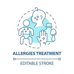 Allergies treatment blue concept icon. Allergy reaction relief abstract idea thin line illustration. Take medication. Doctor checkup. Vector isolated outline color drawing. Editable stroke