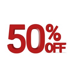 50 percentage discount off red 3d text over a white background