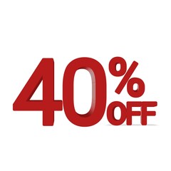 40 percentage discount off red 3d text over a white background