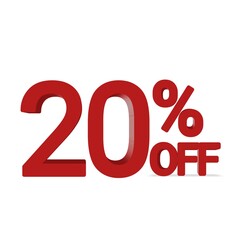 20 percentage discount off red 3d text over a white background