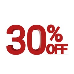 30 percentage discount off red 3d text over a white background