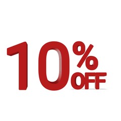 10 percentage discount off red 3d text over a white background