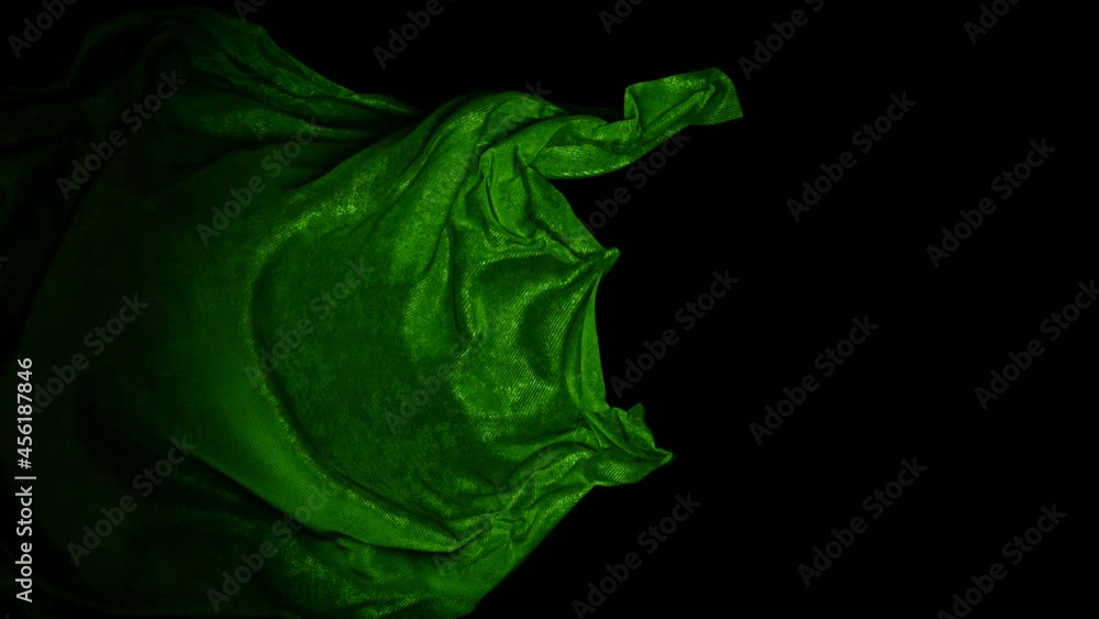 Poster realistic 3d animation of the dark green denim canvas as fly away opener rendered in uhd with alpha 