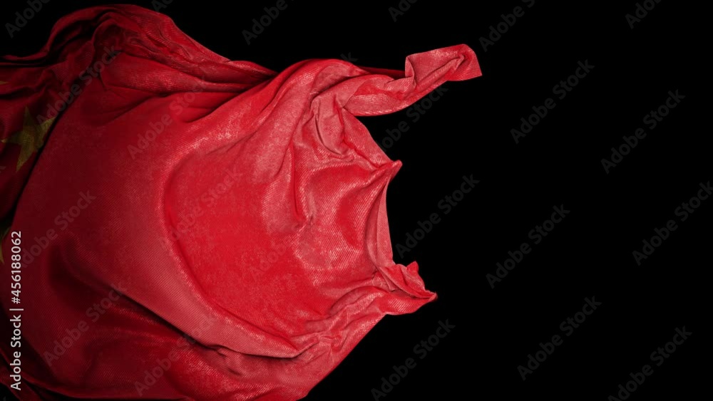 Poster realistic 3d animation of the dark and grungy national flag of china as fly away opener rendered in 