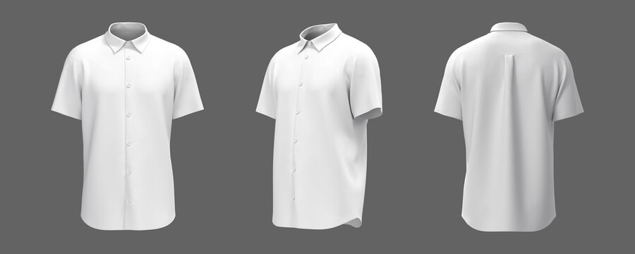 Short-sleeve collared shirt outfit for the office in front, side and black views. 3d rendering, 3d illustration