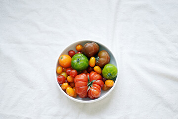 Colorful tomatoes top view 