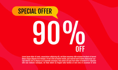 90 Percent Off, Discount Sign Banner or Poster. Special offer price signs