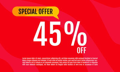 45 Percent Off, Discount Sign Banner or Poster. Special offer price signs