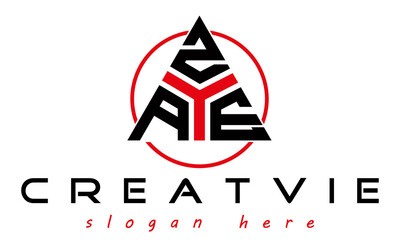 Obraz na płótnie Canvas triangle badge with circle AZE letter logo design vector, business logo, icon shape logo, stylish logo template