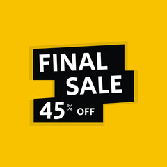 45 Percent Off, Discount Sign Banner or Poster. Special offer price signs