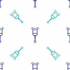 Blue Crutch or crutches icon isolated seamless pattern on white background. Equipment for rehabilitation of people with diseases of musculoskeletal system. Vector