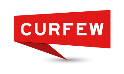 Red color speech banner with word curfew on white background