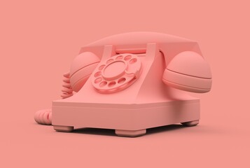 Old pink dial telephone on a pink background. 3d illustration.