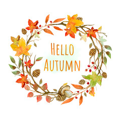 Autumn wreath - "Hello, Autumn". For Thanksgiving card or just for your own text inside.