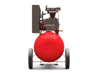 Red horizontal air compressor isolated on a white background. 3d illustration.