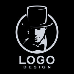 The man in the hat. Ghost man. Logo design. Black background