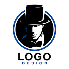 The man in the hat. Ghost man. Logo design. Black background