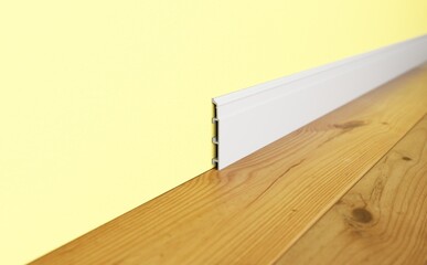 White skirting board in the interior. 3D rendering of a part of the interior. 