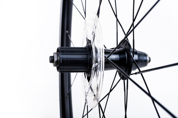 Fototapeta na wymiar Closeup of a bicycle hub. Detail of bicycle wheel