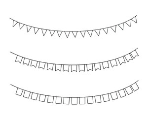 Set of linear holiday flags and garlands. Design element.