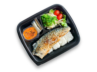 Grilled saba fish steak with teriyaki sauce bento