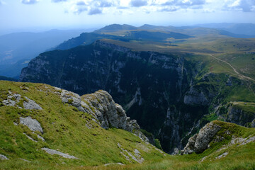 Beautiful nature landscape on the mountain trail to Caraiman Peak  in Bucegi mountains, Carpathians, Prahova, Romania