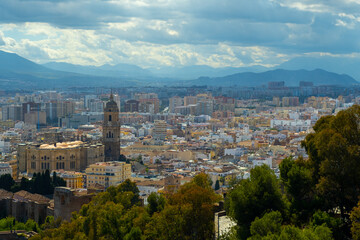 Fototapeta premium Panoramic view of Malaga City during the summer