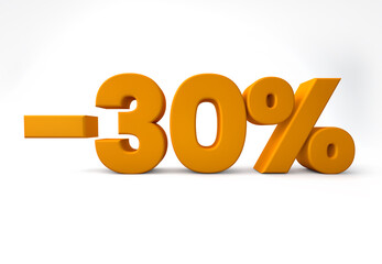 -30% 3d render 30 percent off isolated background