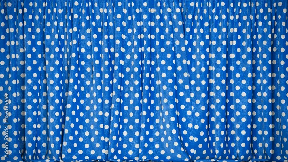 Poster realistic 3d animation of the luxurious and cozy blue polka dots pattern velvet curtain rendered in 