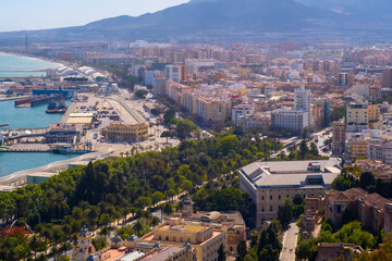 Aerial view of the port of Malaga during the summer