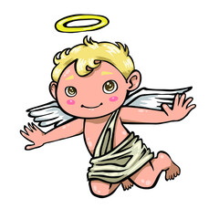 可愛い天使が単体で宙に浮いている（アニメ調のベクターイラスト）