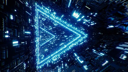 Sci Fi Concept Neon Triangle Light VJ Tunnel 3D Rendering
