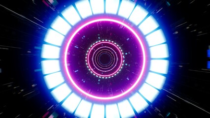 Blue and Pink Colored Circular Light in Futuristic Tunnel