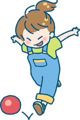 ボールを追いかけて遊ぶ子供のイラスト