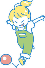 ボールを追いかけて遊ぶ子供のイラスト