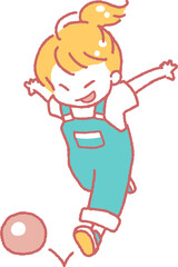 ボールを追いかけて遊ぶ子供のイラスト