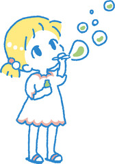 シャボン玉をして遊ぶ子供のイラスト