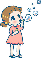 シャボン玉をして遊ぶ子供のイラスト