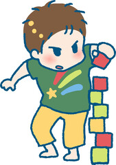 積み木で遊ぶ子供のイラスト