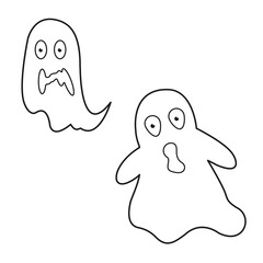 Simple flat ghost illustration. Halloween vector icons set. Cute cartoon characters. Big set of halloween ghosts logos.