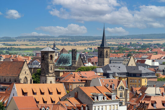 Skyline of Erfurt, the capital and largest city in Thuringia, central Germany. Its old town is one of the best preserved medieval city centres in Germany