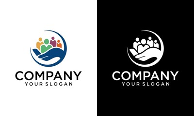 Family Care Logo Design Element, Abstract vector isolated logotype. People holding hands in a circle logo.