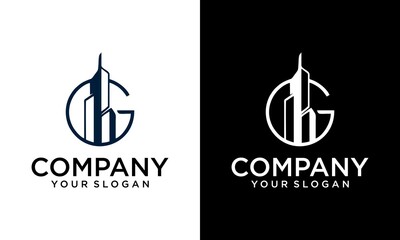Letter G vector logo template, Blue color Letter G logo, Real Estate, Building and Construction Logo Design Template Vector Icon